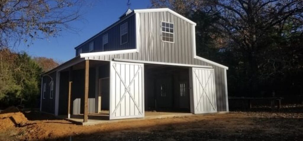 metal barn with barn doors